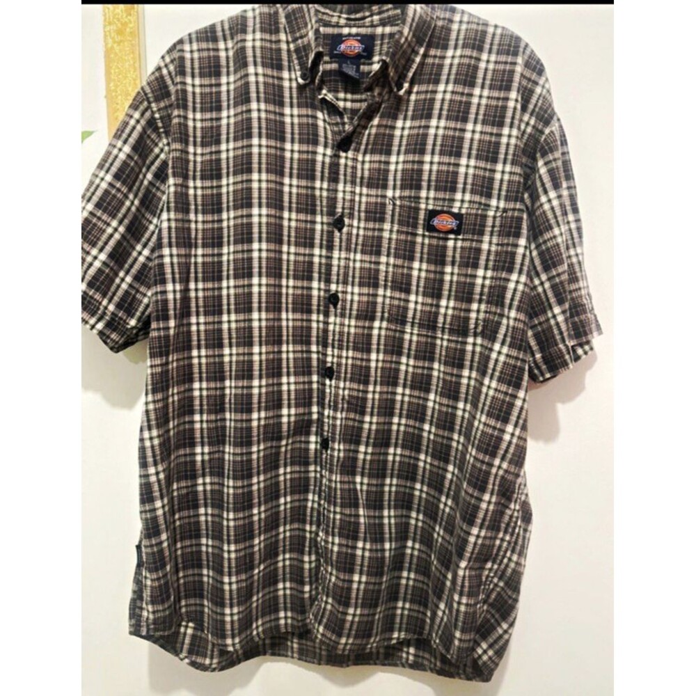 Dickies Men's L Plaid Short Sleeve Button-Down Button-Up Shirt Pockets